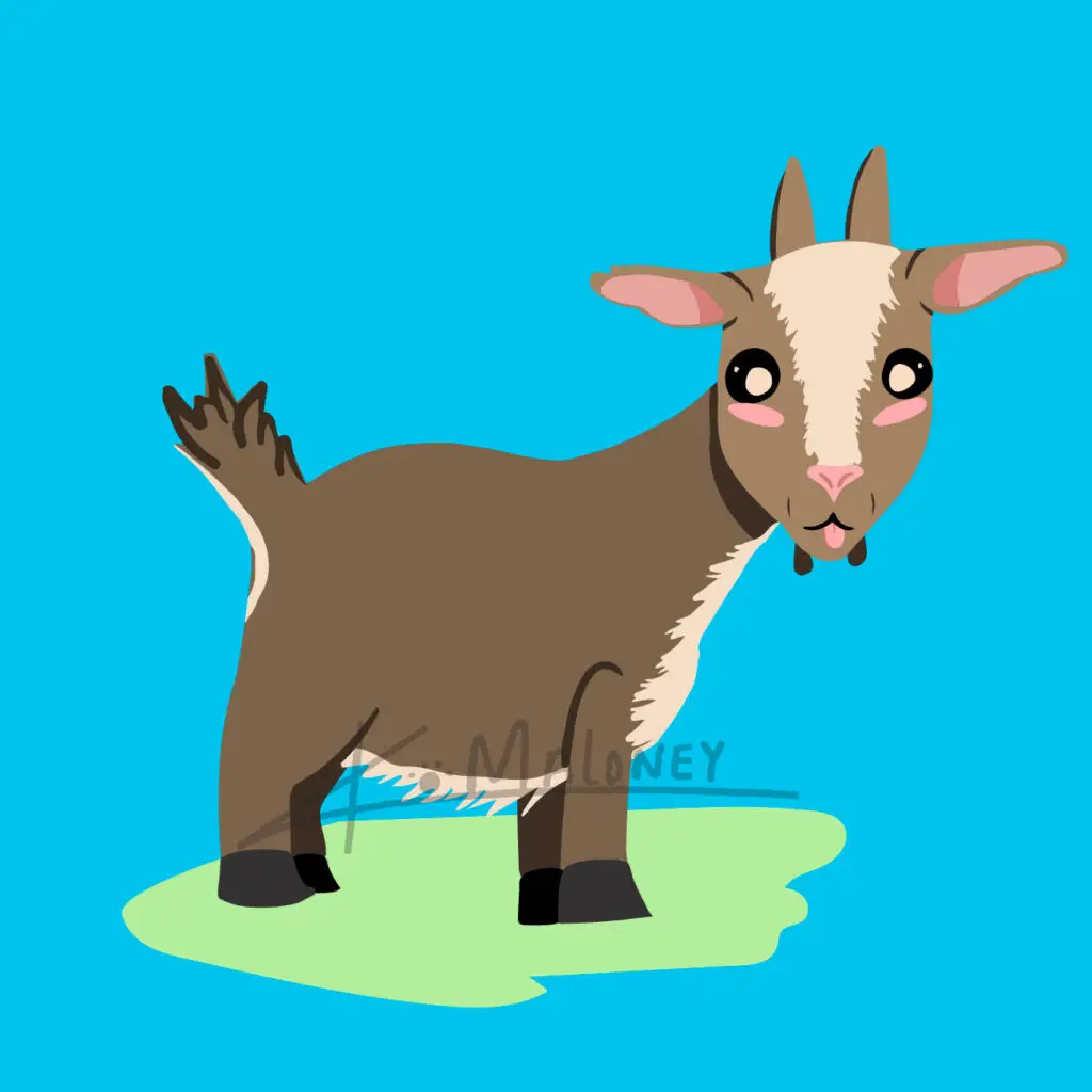 Cartoon brown and white goat with kawaii face