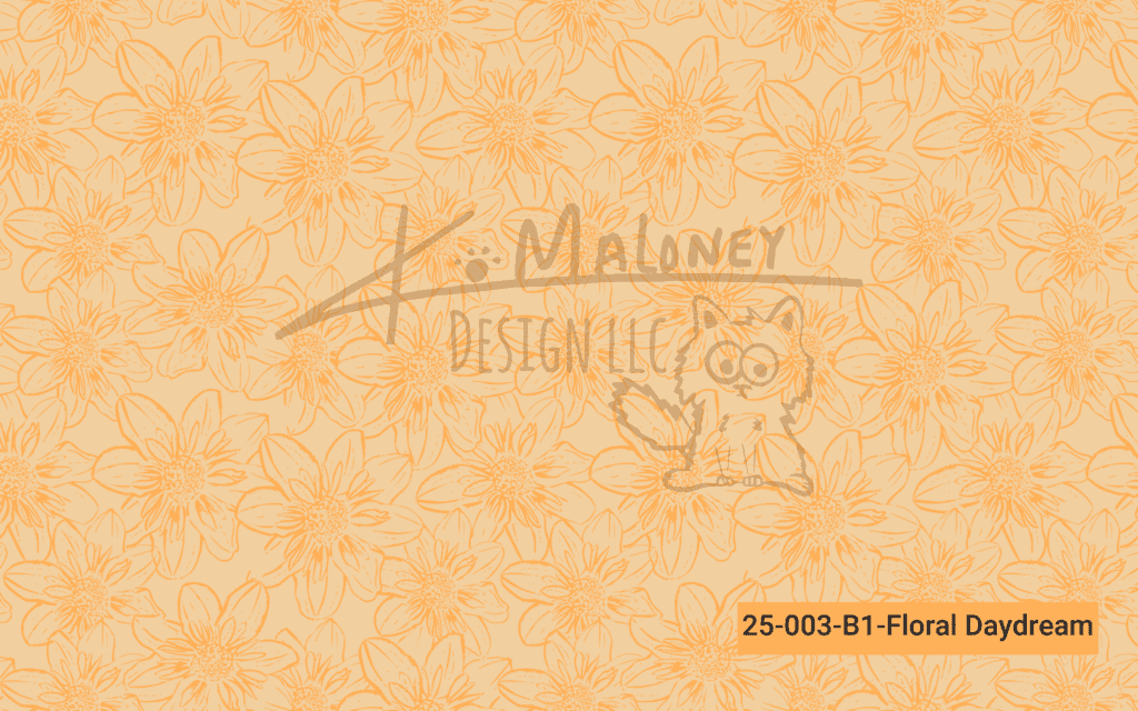 Soft orange floral line-art pattern featuring overlapping blooms in a tone-on-tone color palette, designed by K. Maloney Design LLC for the ‘Curious & Clever’ collection.